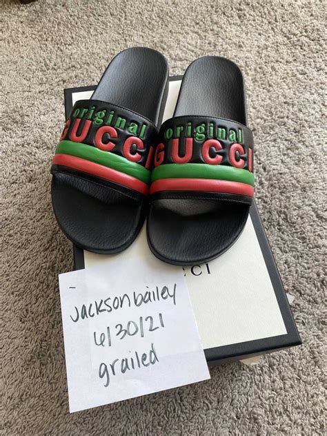 black gucci loafer slides|Gucci slides size 14.